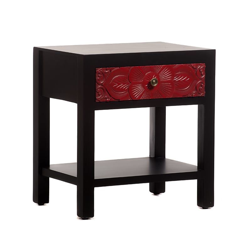 Artekko Chinoise Handmade Flower Bed Side Table with 1 Drawer (47x34x50)