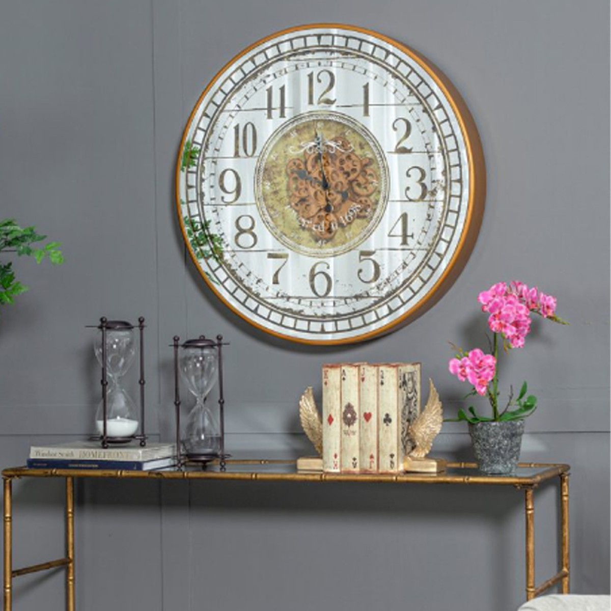 Artekko Clock Ρολόι Τοίχου με Καθρέφτη MDF Γυαλί Μπρονζέ (81.8x10.2x81.8)cm