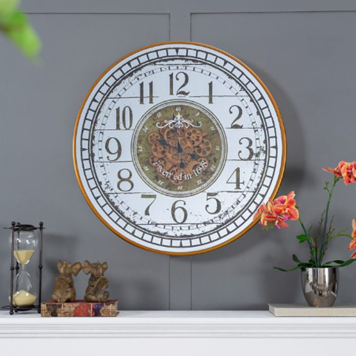 Artekko Clock Ρολόι Τοίχου με Καθρέφτη MDF Γυαλί Μπρονζέ (81.8x10.2x81.8)cm