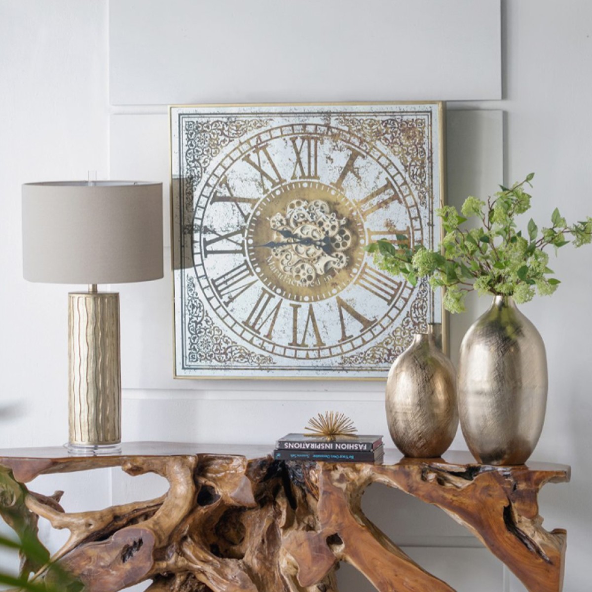 Artekko Clock Ρολόι Τοίχου με Καθρέφτη MDF Γυαλί Χρυσό Ασημί (81.8x10.2x81.8)cm