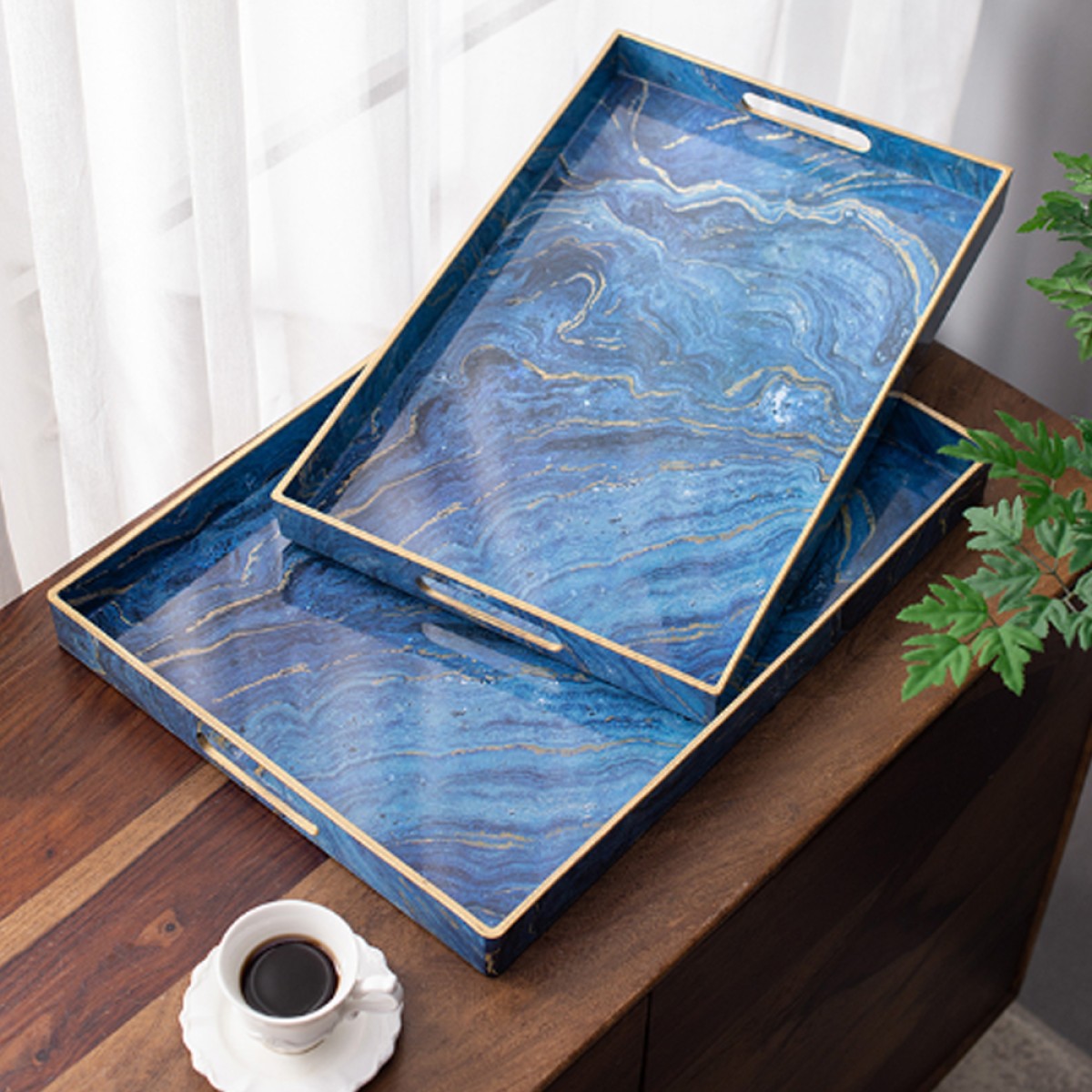 Artekko Tray Δίσκος Σερβιρίσματος Πλαστικό Μπλε (48x35x4.3)cm Σετ/2