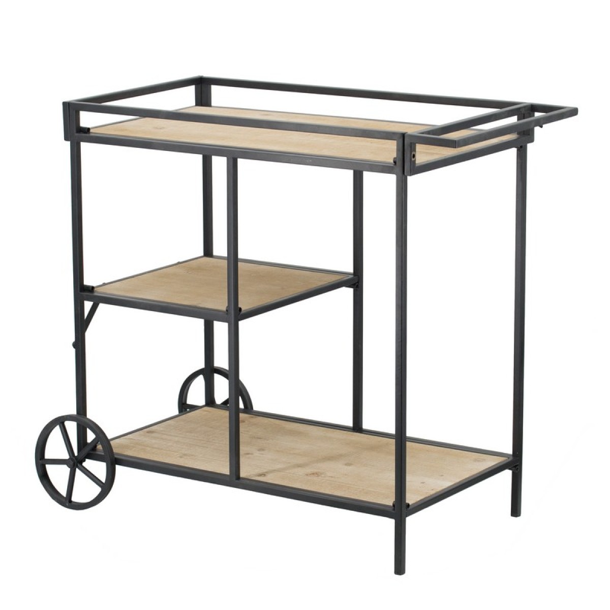 Artekko Bar Cart Μεταλλικό Μαύρο Τρόλεϊ Μπαρ με Ξύλινα Ράφια (82x40x68)cm