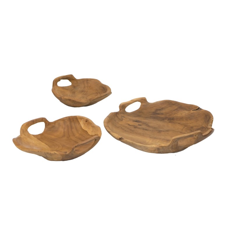 Artekko Woody Μπολ από Ξύλο Teak Φυσική Απόχρωση (40x40x8)cm (30x30x8)cm (21x21x6.5)cm Σετ/3