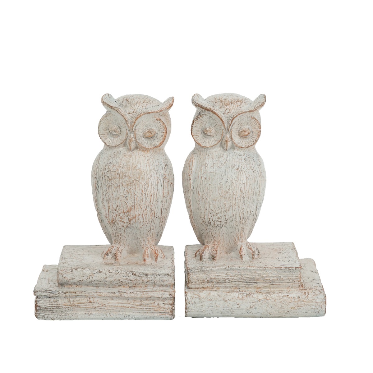 Artekko Owl Βιβλιοστάτες Κουκουβάγια Ρητίνη Λευκή Πατίνα (12x10x18)cm