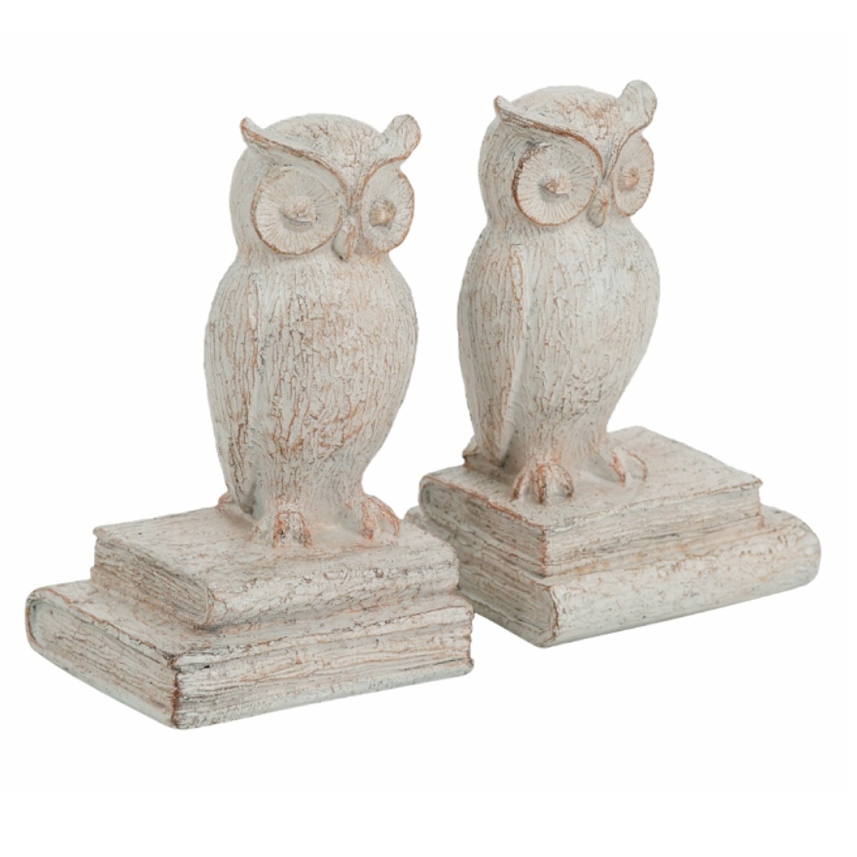 Artekko Owl Βιβλιοστάτες Κουκουβάγια Ρητίνη Λευκή Πατίνα (12x10x18)cm