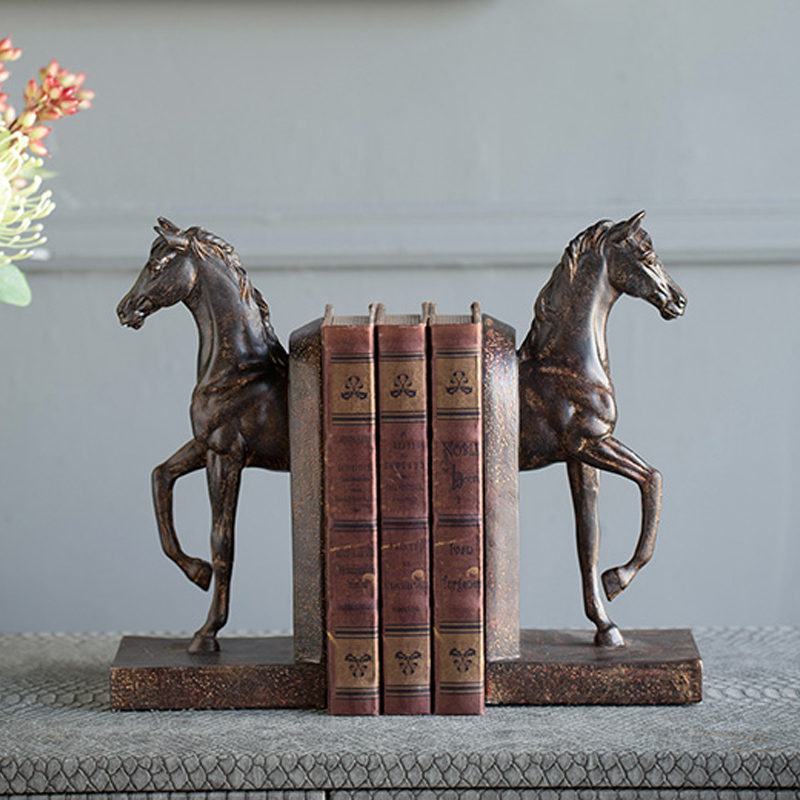 Artekko Bookends Βιβλιοστάτες Άλογα Ρητίνη Καφέ (12.7x10.2x26.7)cm Σετ/2