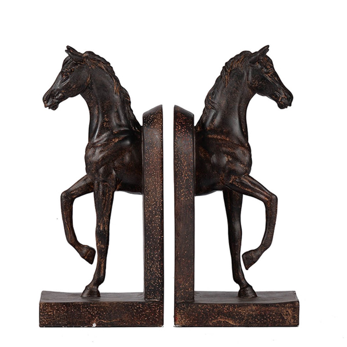 Artekko Bookends Βιβλιοστάτες Άλογα Ρητίνη Καφέ (12.7x10.2x26.7)cm Σετ/2