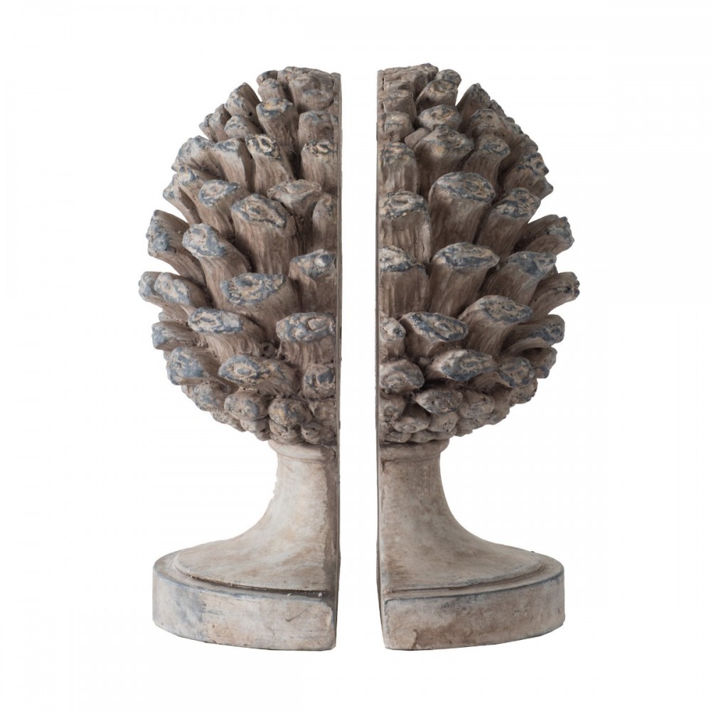 Artekko Pine Cone Βιβλιοστάτες Κουκουνάρα Ρητίνης Γκρι (23.5x18.5x15.5)cm Σετ/2