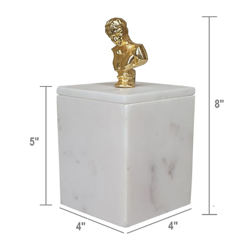 Artekko Marble Box Κουτί με Προτομή Μαρμάρινο Λευκό/Χρυσό (10.2x10.2x20.3)cm