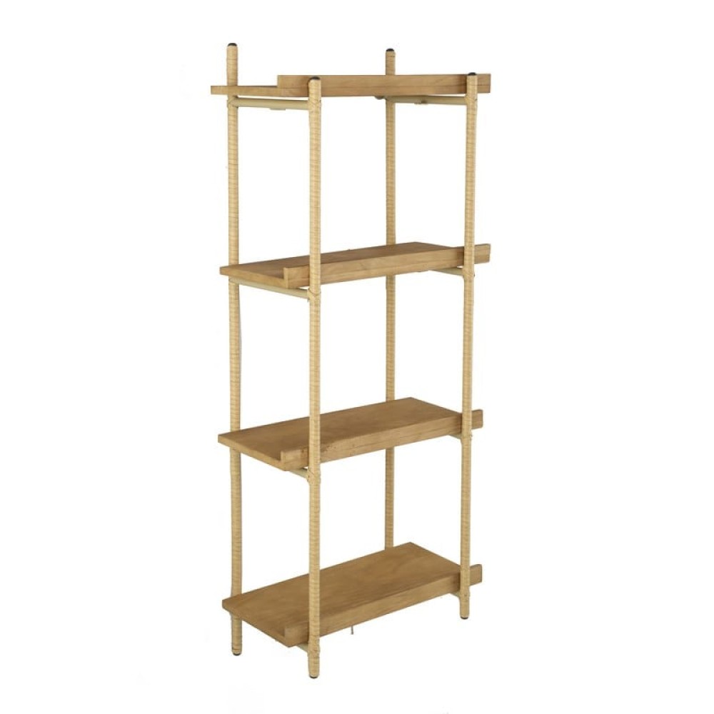 Artekko Shelf Ραφιέρα Επιτοίχια με 4 Ράφια Μέταλλο Ξύλο Ρατάν Καφέ (46x25x112)cm