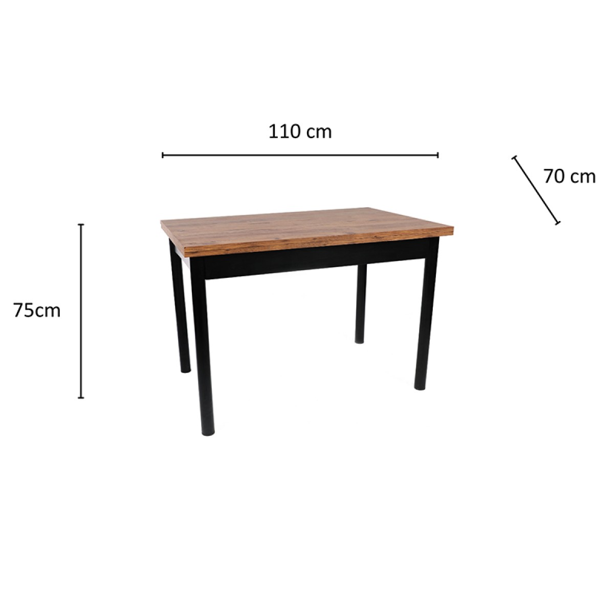 Artekko Polo Atlantic Τραπέζι Επεκτεινόμενο MDF Καφέ με Μαύρα Μεταλλικά Πόδια (110+30+30x70x77)cm