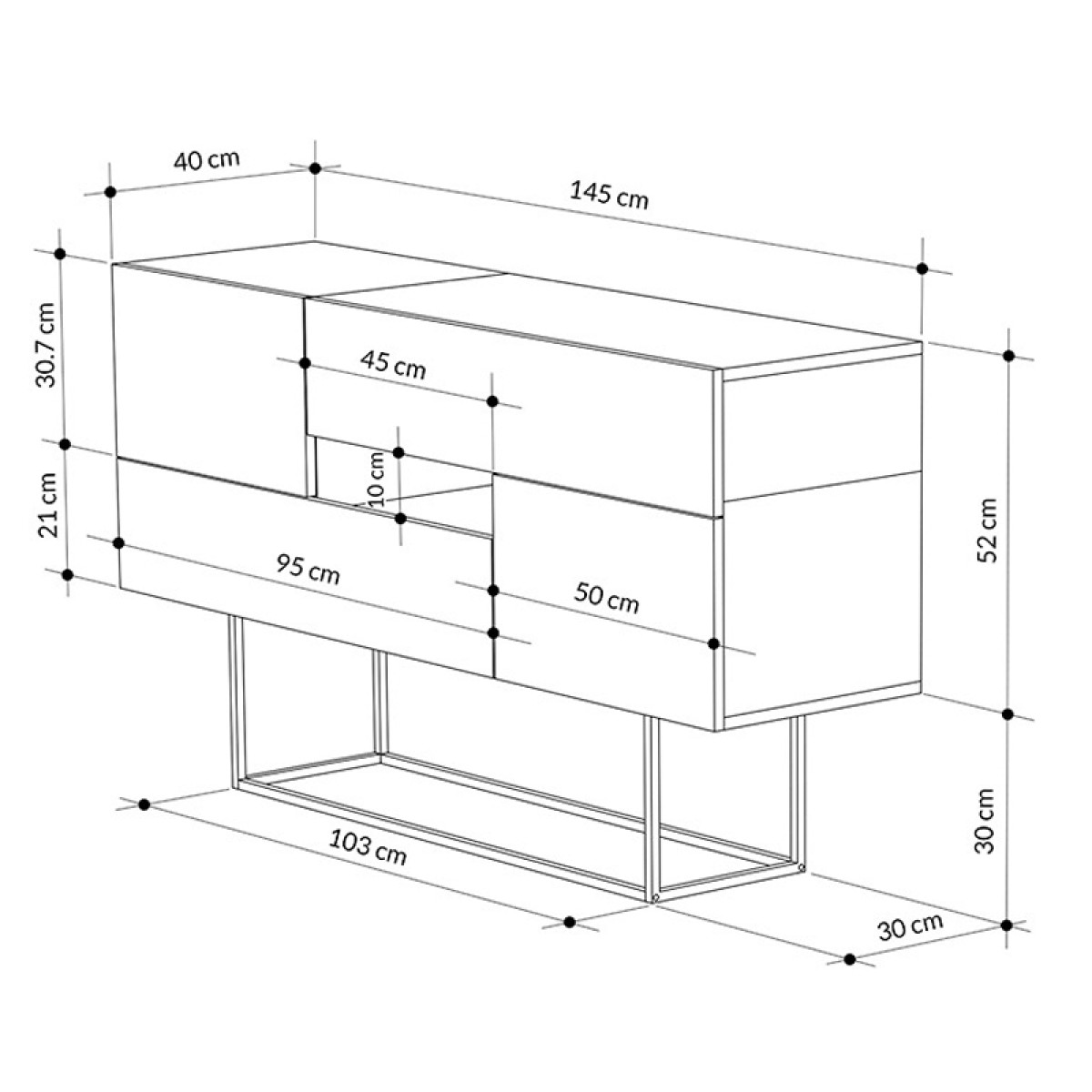 Artekko Eros Mocha Μπουφές MDF/Μέταλλο Γκρι/Λευκό (145x40x82)cm