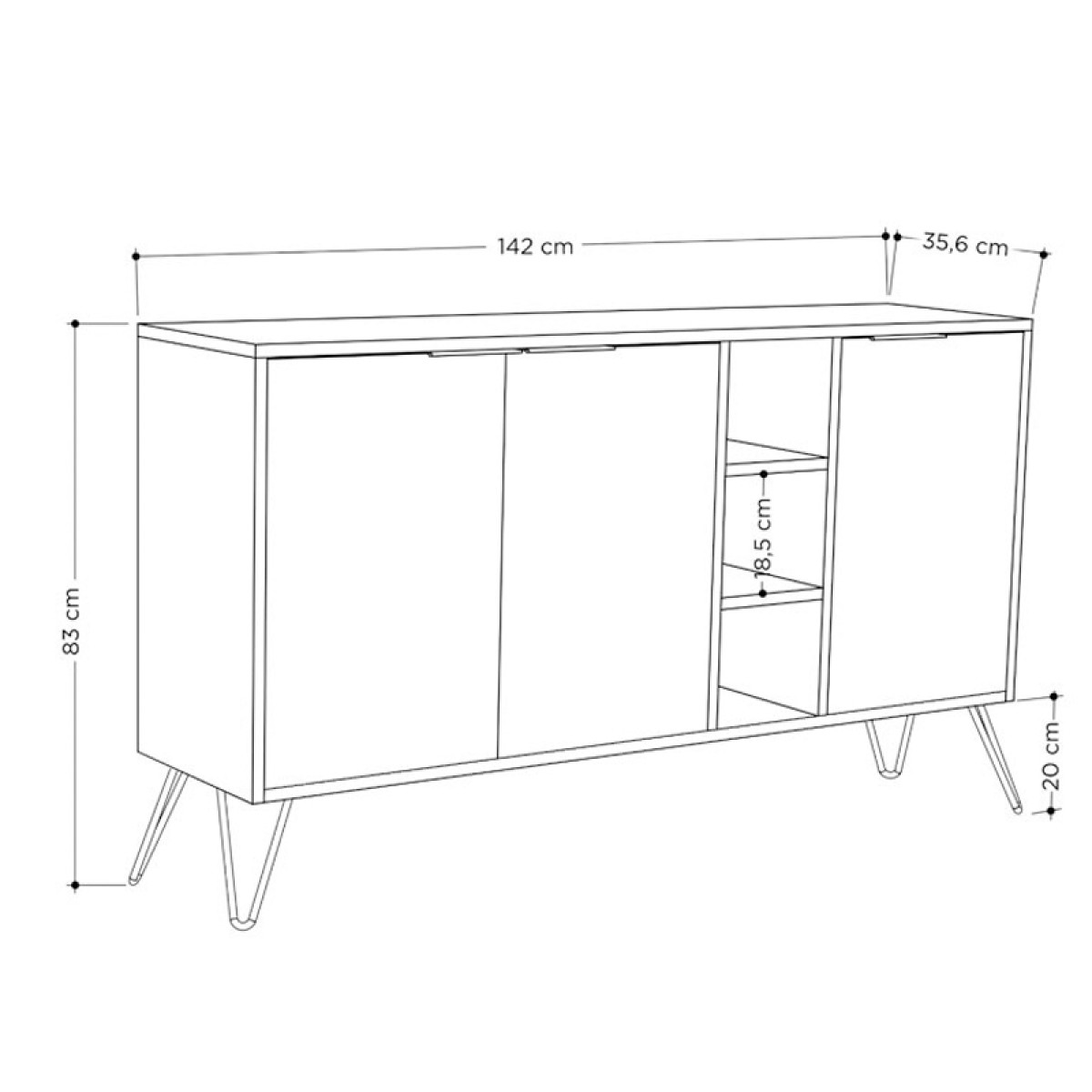 Artekko Clara Μπουφές MDF/Μεταλλικό Γκρι/Καφέ (145x40x82)cm M.K.20985.7