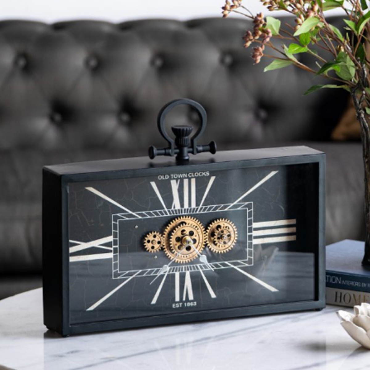 Artekko Clock Ρολόι Επιτραπέζιο με Μηχανισμό Μέταλλο Γυαλί Μαύρο Λευκό (45x8x33)cm