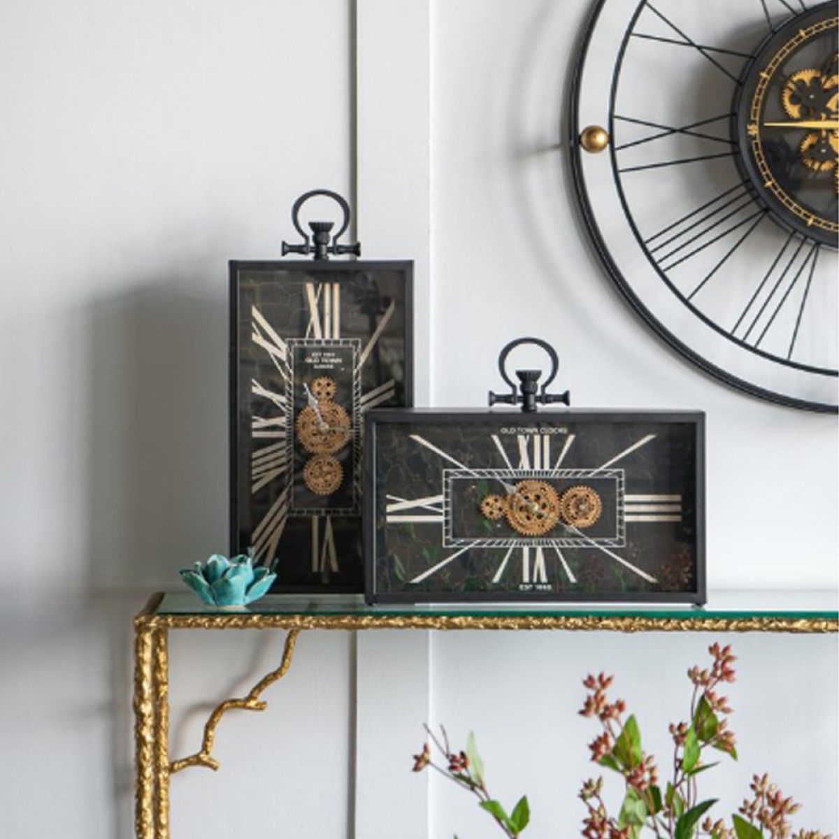 Artekko Clock Ρολόι Επιτραπέζιο με Μηχανισμό Μέταλλο Γυαλί Μαύρο Λευκό (45x8x33)cm