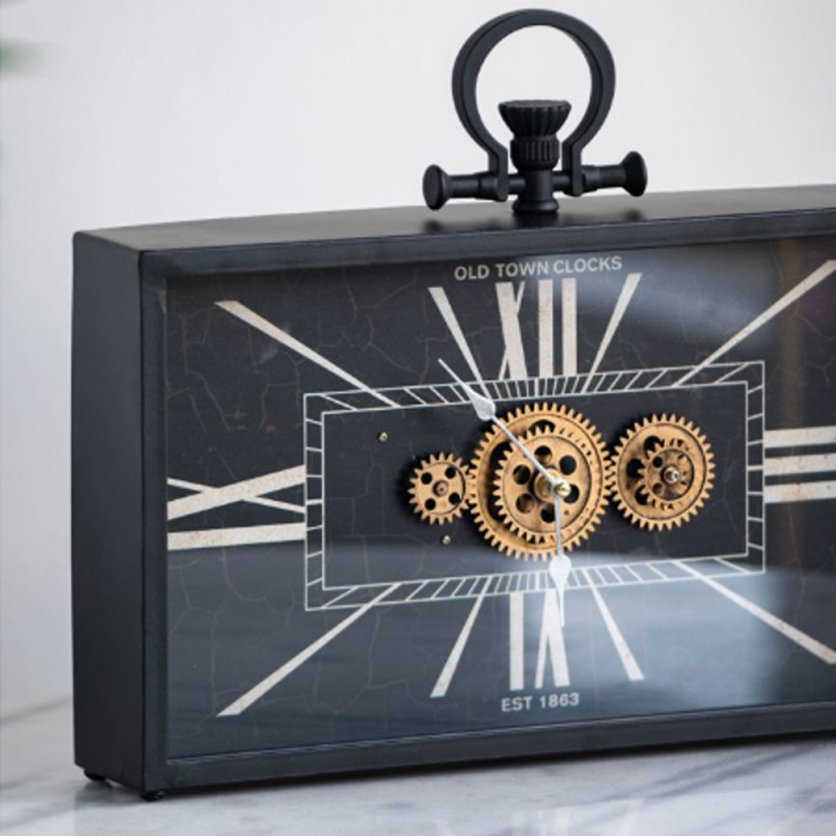 Artekko Clock Ρολόι Επιτραπέζιο με Μηχανισμό Μέταλλο Γυαλί Μαύρο Λευκό (45x8x33)cm