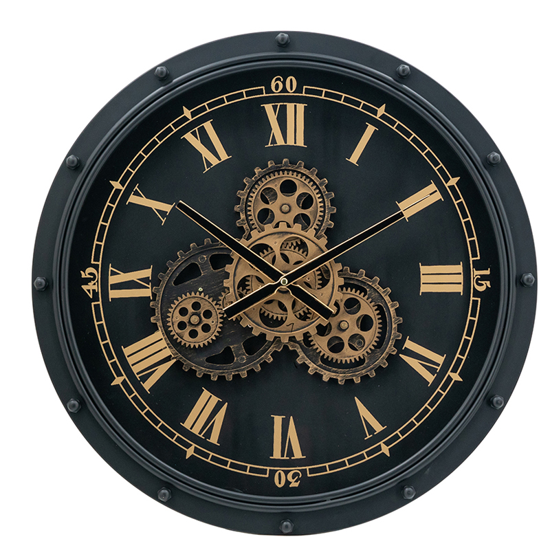 Artekko Clock Ρολόι Τοίχου Μέταλλο Γυαλί Μαύρο Χρυσό (50x50x9)cm