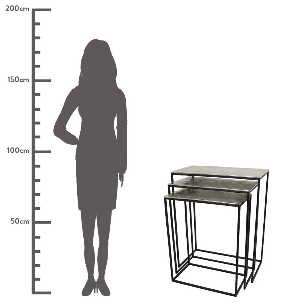 Τραπεζάκι ArteLibre Ασημί Αλουμίνιο 53x29x66cm Σετ 3Τμχ