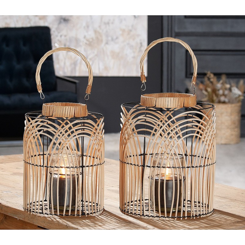 Φανάρι ArteLibre Φυσικό/Μαύρο Rattan/Μέταλλο 33cm