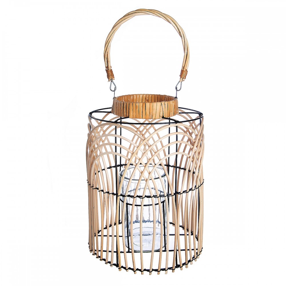 Φανάρι ArteLibre Φυσικό/Μαύρο Rattan/Μέταλλο 33cm