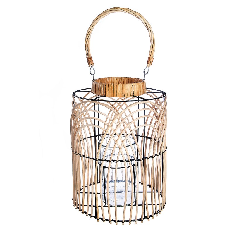 Φανάρι ArteLibre Φυσικό/Μαύρο Rattan/Μέταλλο 33cm