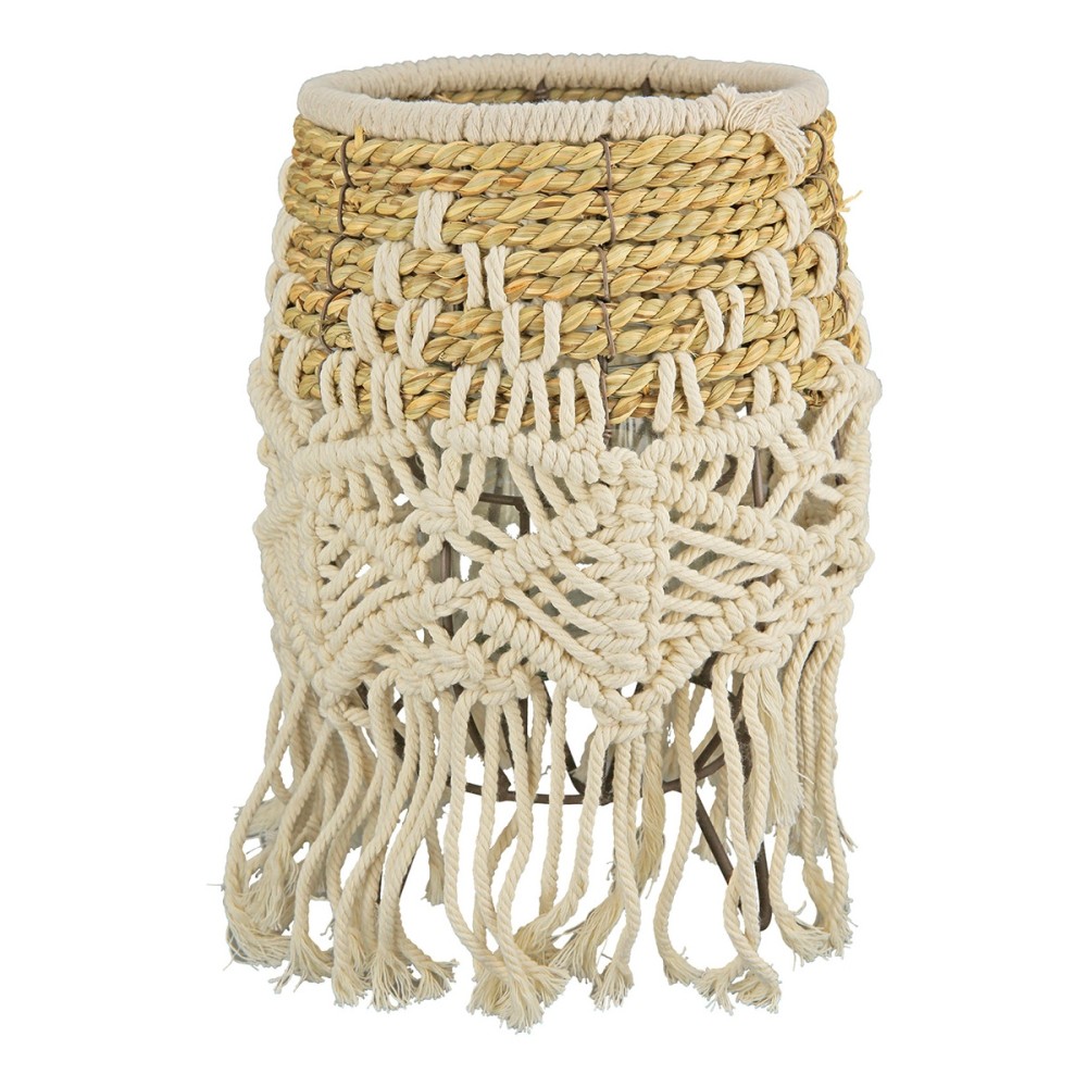 Φανάρι Καταιγίδας "Bossa" Bamboo Rattan Cream Ecru PU H. 27 cm D. 16 cm