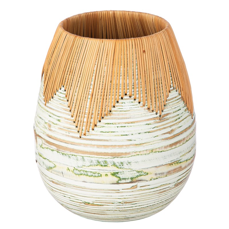 Βάζο Bulbous "Fortaleza" Bamboo Rattan Ecru Πράσινο PU H. 35 cm D. 30 cm