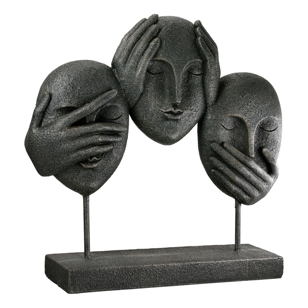 Γλυπτό Face "3 Faces" Πολυρεζίνη Μαύρο PU 30x8.5x29.5cm