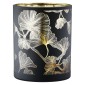 Φανάρι Καταιγίδας Cylindrical "Ginkgo" Ginkgo Motif Γυάλινο Μαύρο PU 18 H. cm D. 7 cm