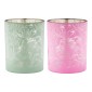 Φανάρι Καταιγίδας Cylindrical "Tropic" Leaf Motif Γυάλινο Πράσινο Pink PU 18 Pcs. Assorted H. cm D. 7 cm