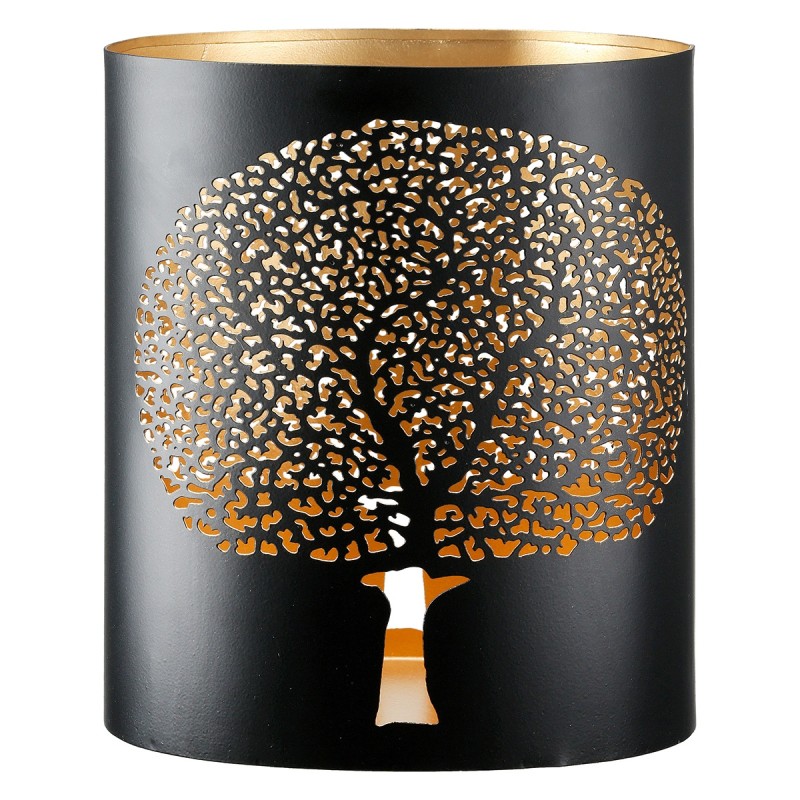 Φανάρι Καταιγίδας Cylindrical "Solitary Tree" Δέντρο Motif Μέταλλο Μαύρο Χρυσό PU 14x10x15cm