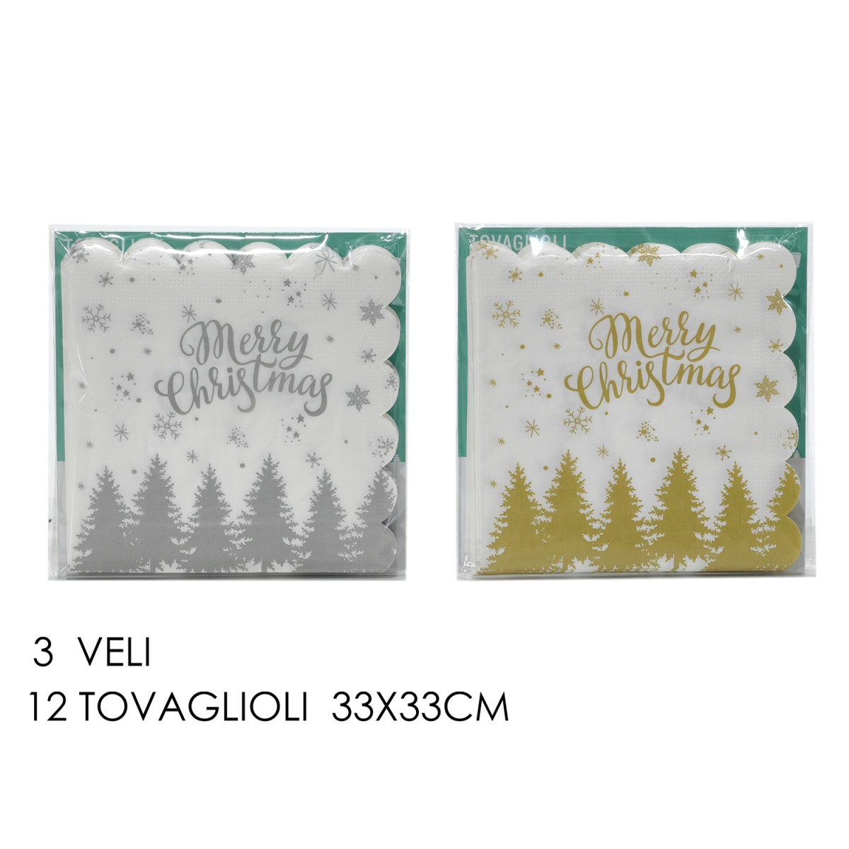 Χαρτοπετσέτες 'Merry Christmas' Τρίφυλλες 33x33cm Σετ 12Τμχ Σε 2 Χρώματα