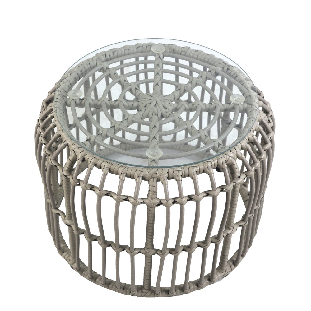 Τραπεζάκι Κήπου ArteLibre ALBIUS Γκρι Rattan/Μέταλλο/Γυαλί Φ50x35cm