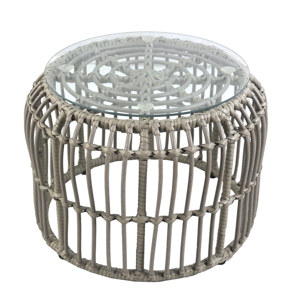 Τραπεζάκι Κήπου ArteLibre ALBIUS Γκρι Rattan/Μέταλλο/Γυαλί Φ50x35cm