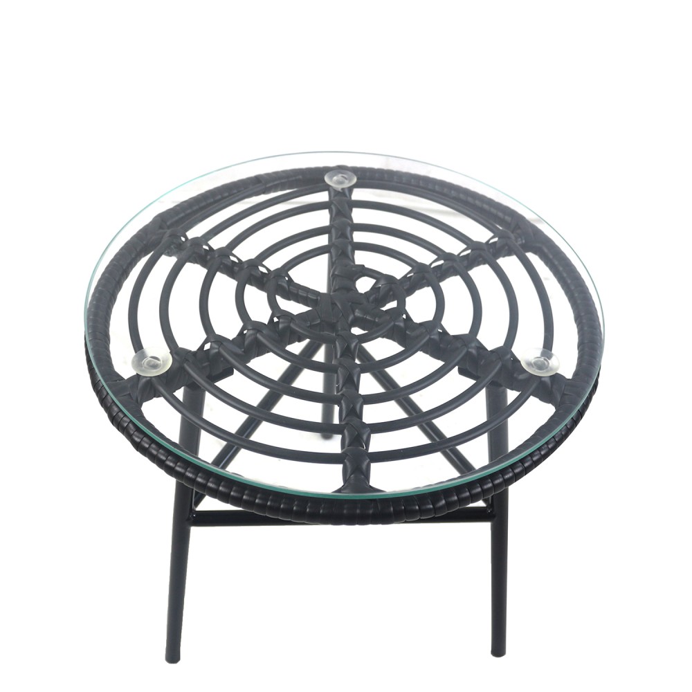 Τραπέζι Κήπου ArteLibre ARELLIUS Μαύρο Μέταλλο/Rattan/Γυαλί 45x45x46cm