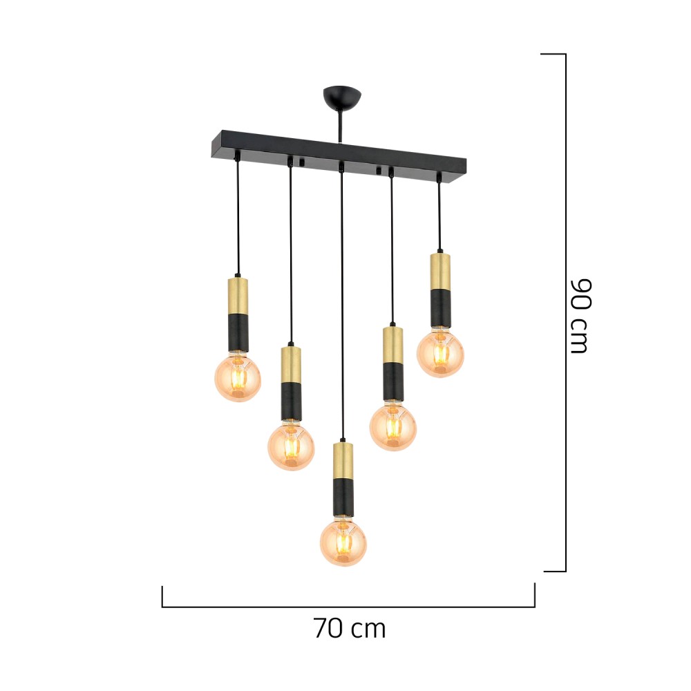 Φωτιστικό Κρεμαστό ArteLibre AQUILA Πεντάφωτο Μαύρο/Χρυσό Μέταλλο 70x90cm