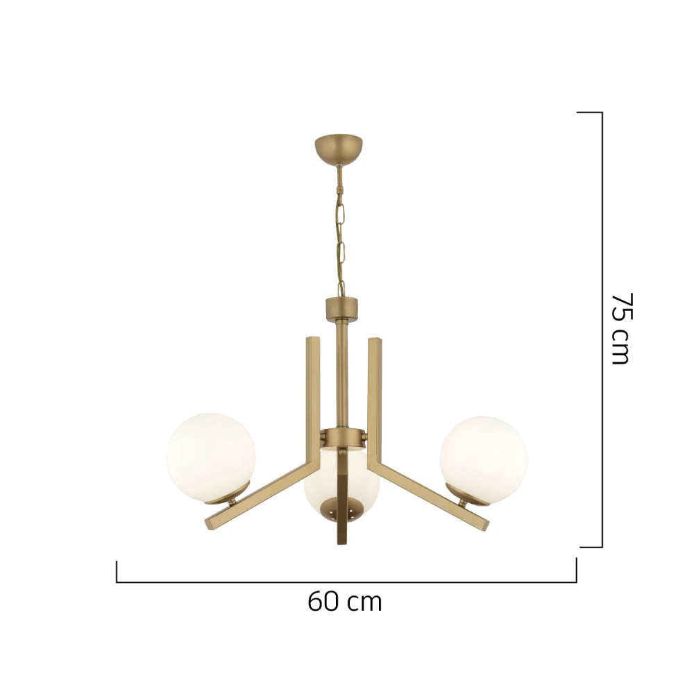 Φωτιστικό Κρεμαστό ArteLibre DORADO Τρίφωτο Χρυσό/Λευκό Μέταλλο/Γυαλί 60x75cm