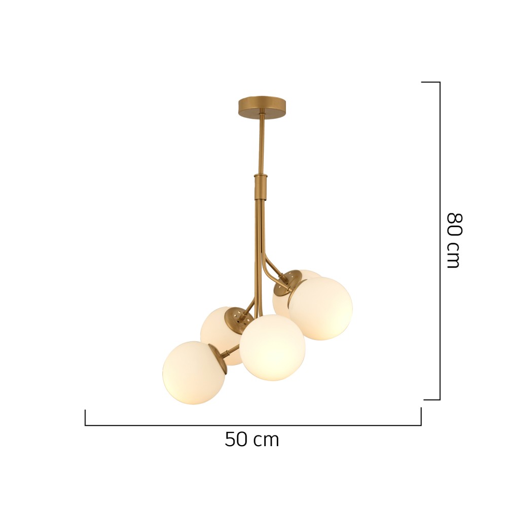 Φωτιστικό Κρεμαστό ArteLibre MENSA Πεντάφωτο Χρυσό/Λευκό Μέταλλο/Γυαλί 50x80cm