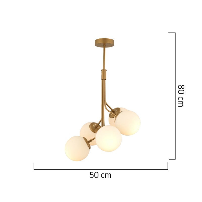 Φωτιστικό Κρεμαστό ArteLibre MENSA Πεντάφωτο Χρυσό/Λευκό Μέταλλο/Γυαλί 50x80cm