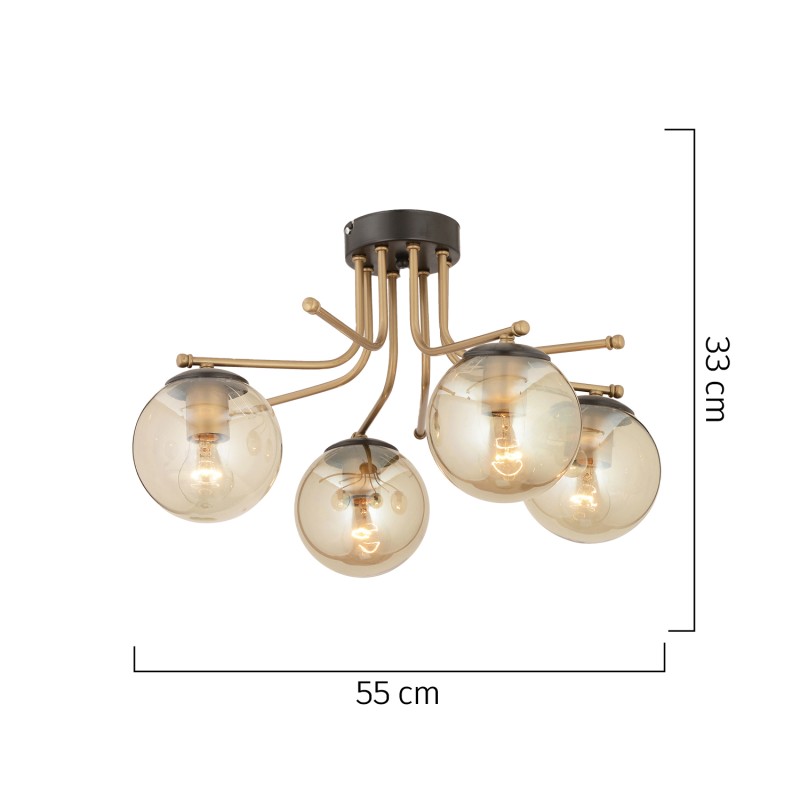 Φωτιστικό Οροφής ArteLibre NORMA Τετράφωτο Χρυσό/Μελί Μέταλλο/Γυαλί 55x33cm