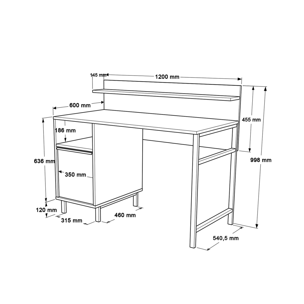 Γραφείο ArteLibre WING Φυσικό Μοριοσανίδα/Μέταλλο 60x120x99.8cm