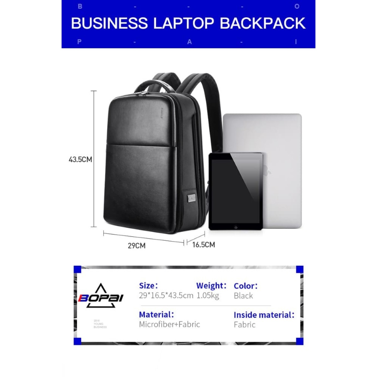 Σακίδιο πλάτης Αντικλεπτικό 24L Laptop 15,6” Bopai 61-18911 μαύρο