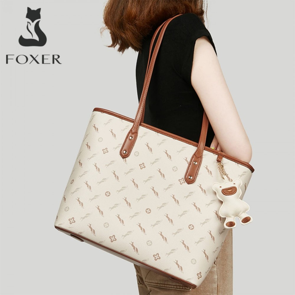 Δερμάτινη Γυναικεία Τσάντα PVC Shopper &#039;Ωμου Foxer 900535F μπέζ/καφέ