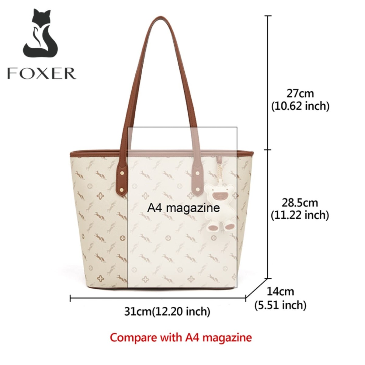 Δερμάτινη Γυναικεία Τσάντα PVC Shopper &#039;Ωμου Foxer 900535F μπέζ/καφέ