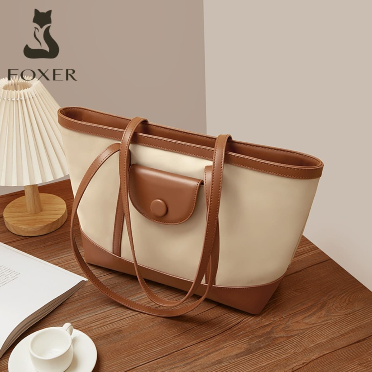 Γυναικεία Τσάντα Shopper &#039;Ωμου Foxer 9151041F μπέζ/καφέ