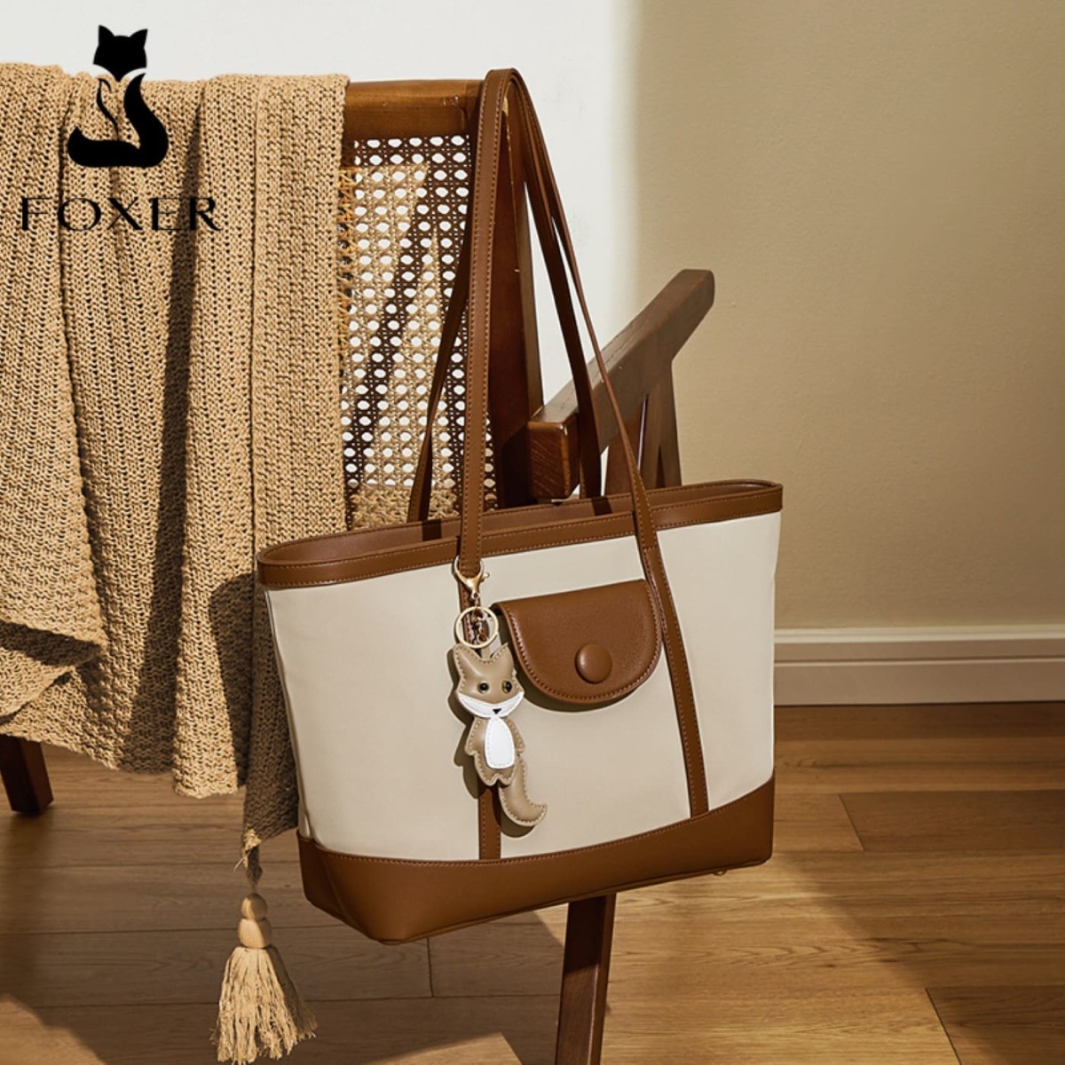 Γυναικεία Τσάντα Shopper &#039;Ωμου Foxer 9151041F μπέζ/καφέ