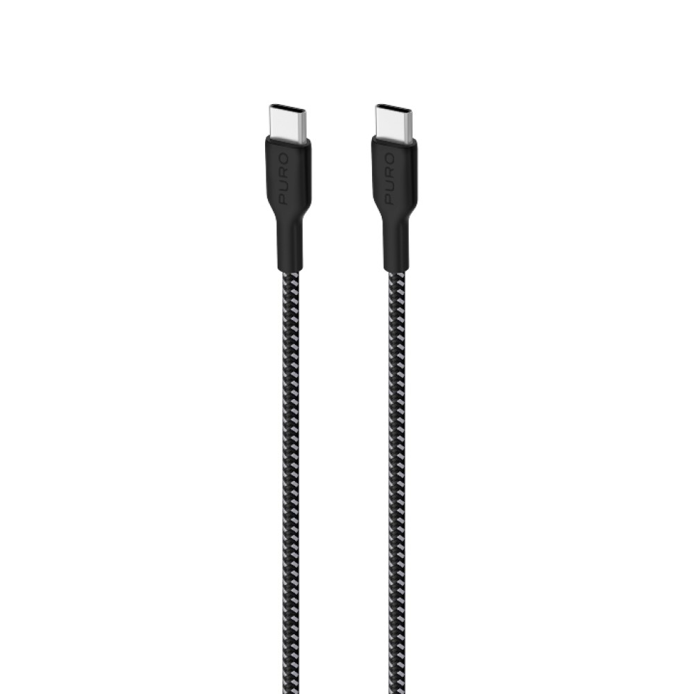 Puro Fabric Cable with Kevlar 'Ultra Strong' from USB-C to USB-C 2.0, 30W, 480MBps, 1.2m Black