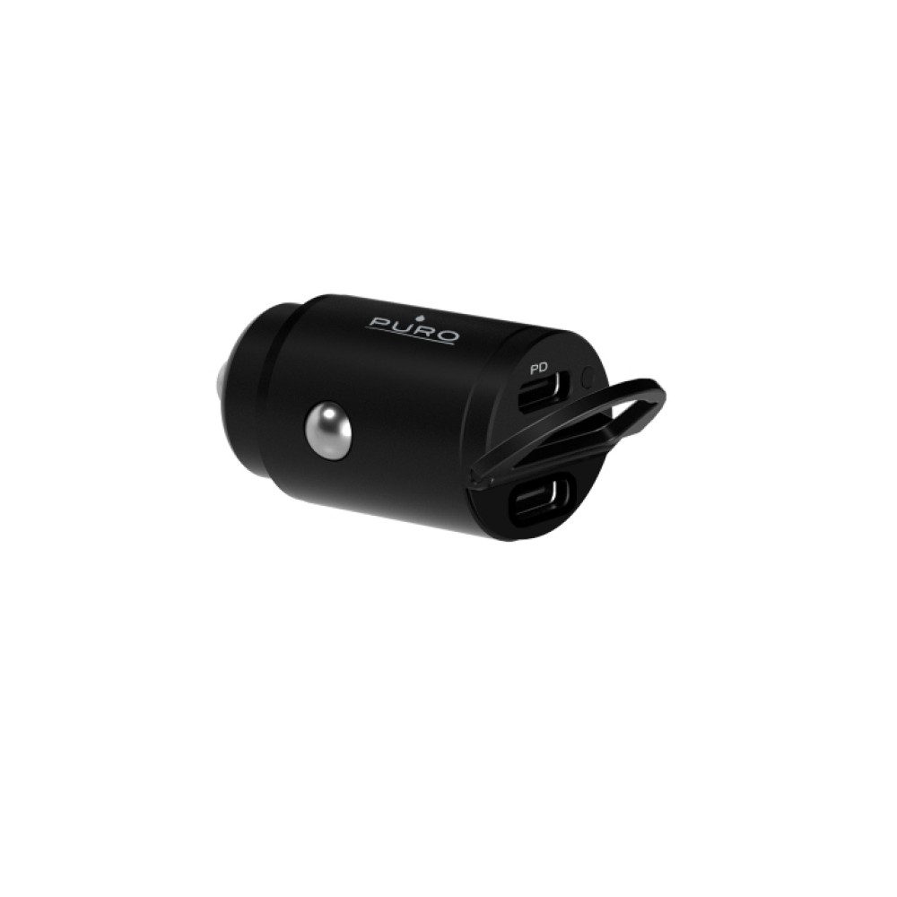 Puro Fast Charger Power Delivery Mini Car Charger 1 USB-C + 1 USB-C, 30W Black