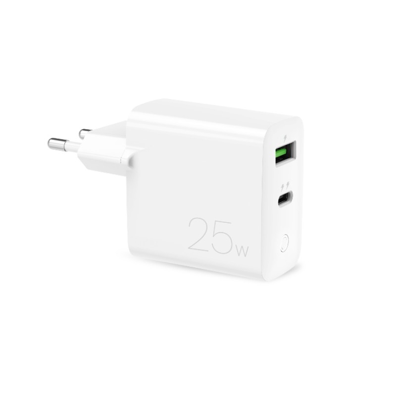 Puro Fast Charger Power Delivery Wall Charger 1 USB-A + 1USB-C, 25W White