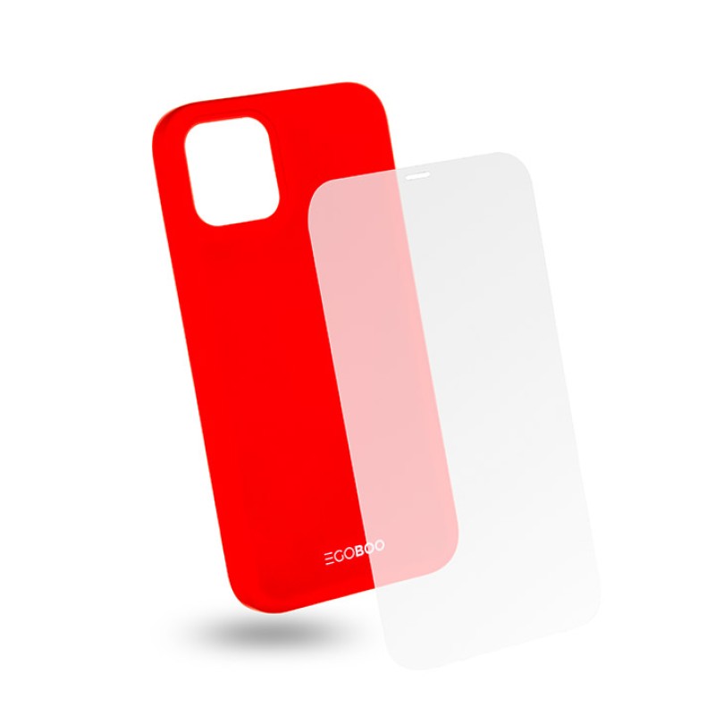 EGOBOO backcover for iPhone 12 - 12 Pro, Coral + Tempered Glass